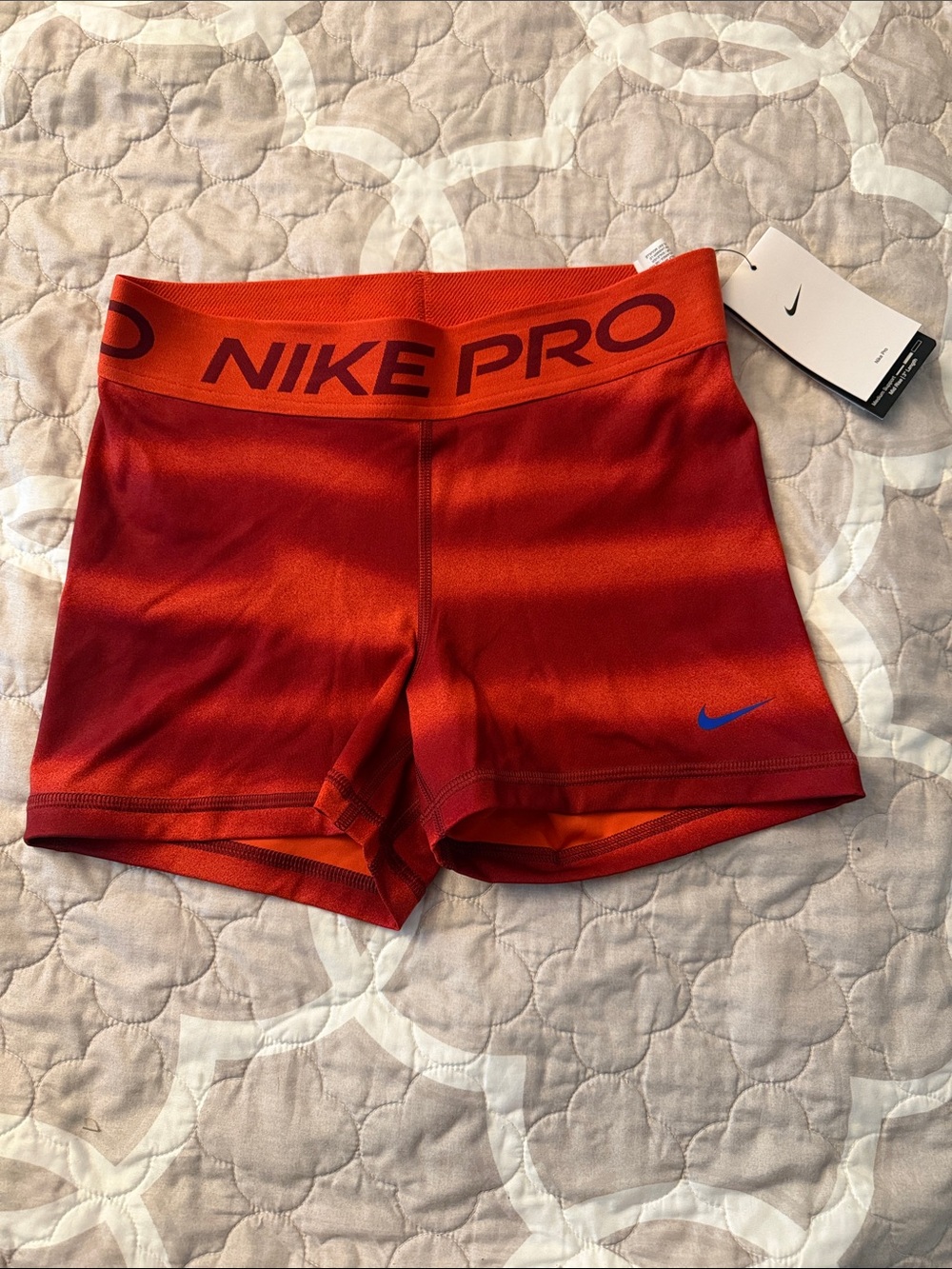 Nike Red Ombre Athletic Compression Shorts with Blue Swoosh